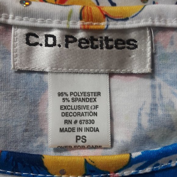 CD Petites Palm Beach Tropical Bedazzled Top - Picture 6 of 7